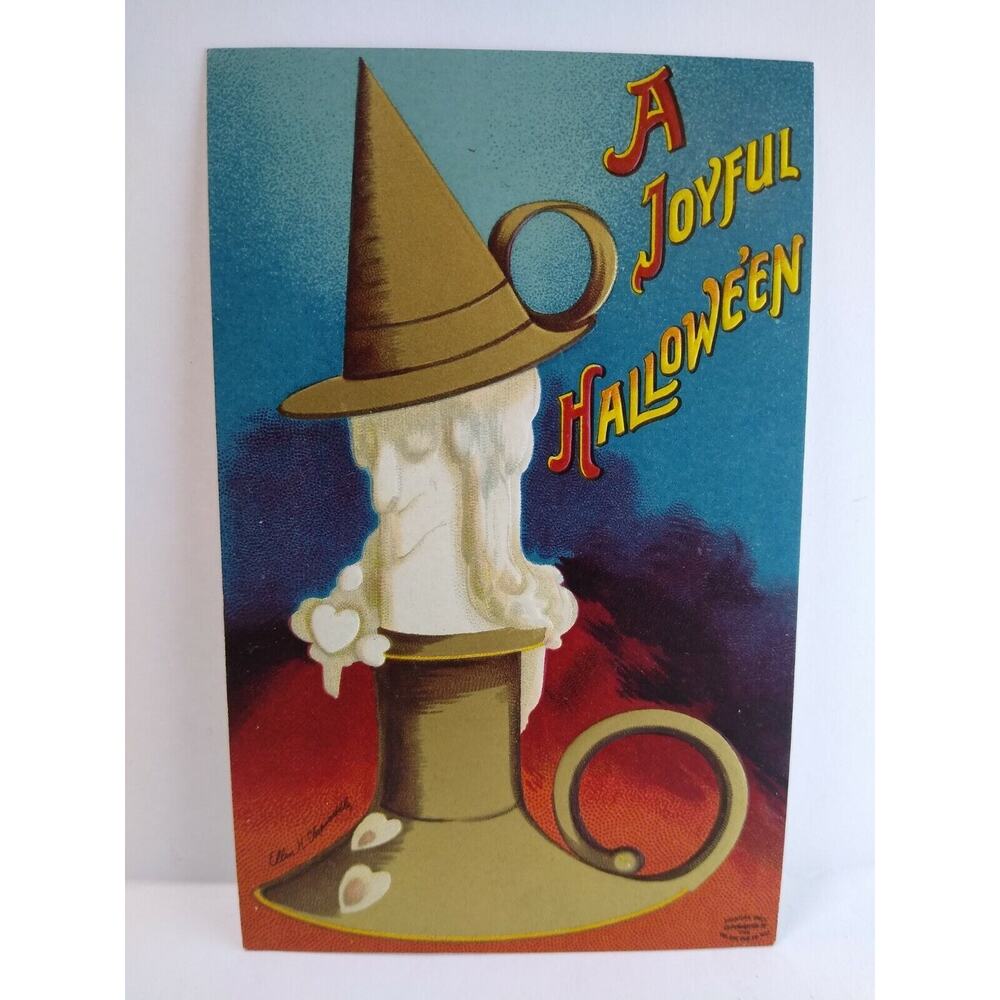 Halloween Postcard Fantasy Ellen Clapsaddle Wax Witch Candle Face 1393
